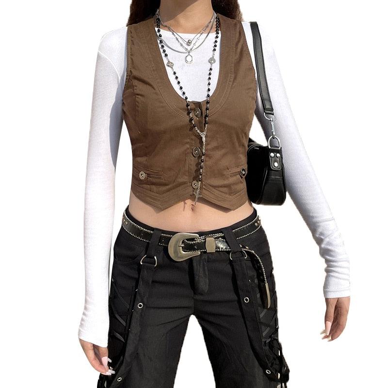 Gothic Retro Button Down Fit Vest Top