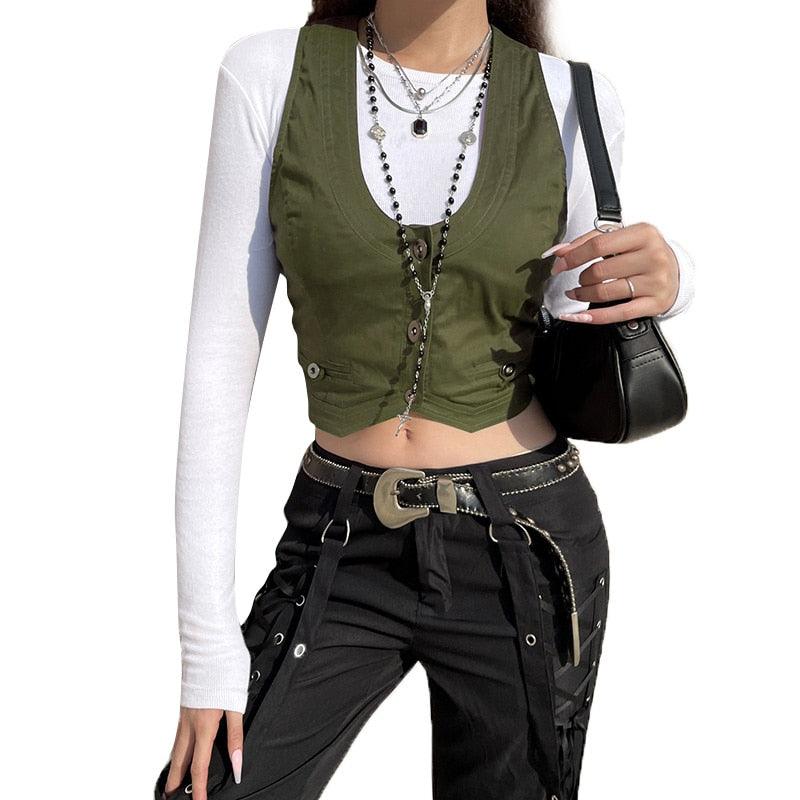 Gothic Retro Button Down Fit Vest Top