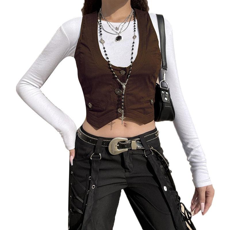 Gothic Retro Button Down Fit Vest Top