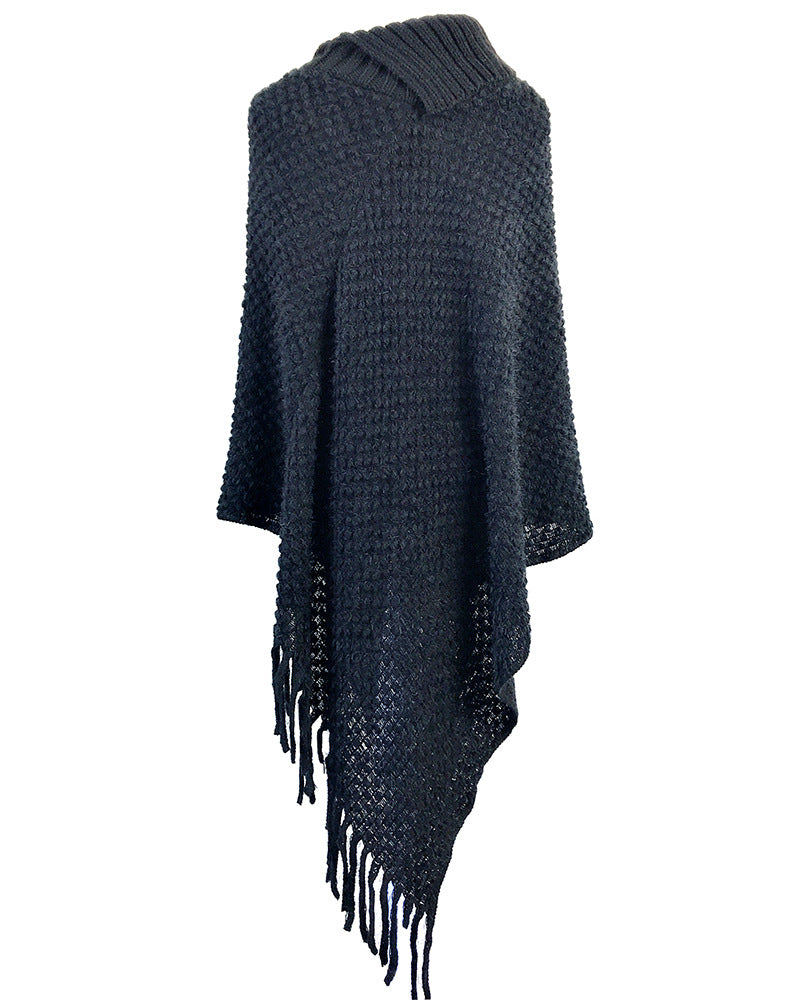 Haute Edition Women's Foldover Button Neck Sweater Knit Poncho. One size fits all (S-XL).