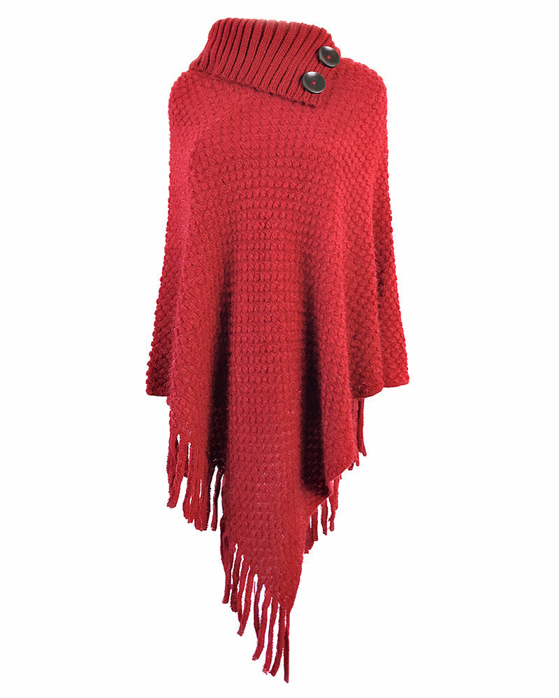 Haute Edition Women's Foldover Button Neck Sweater Knit Poncho. One size fits all (S-XL).