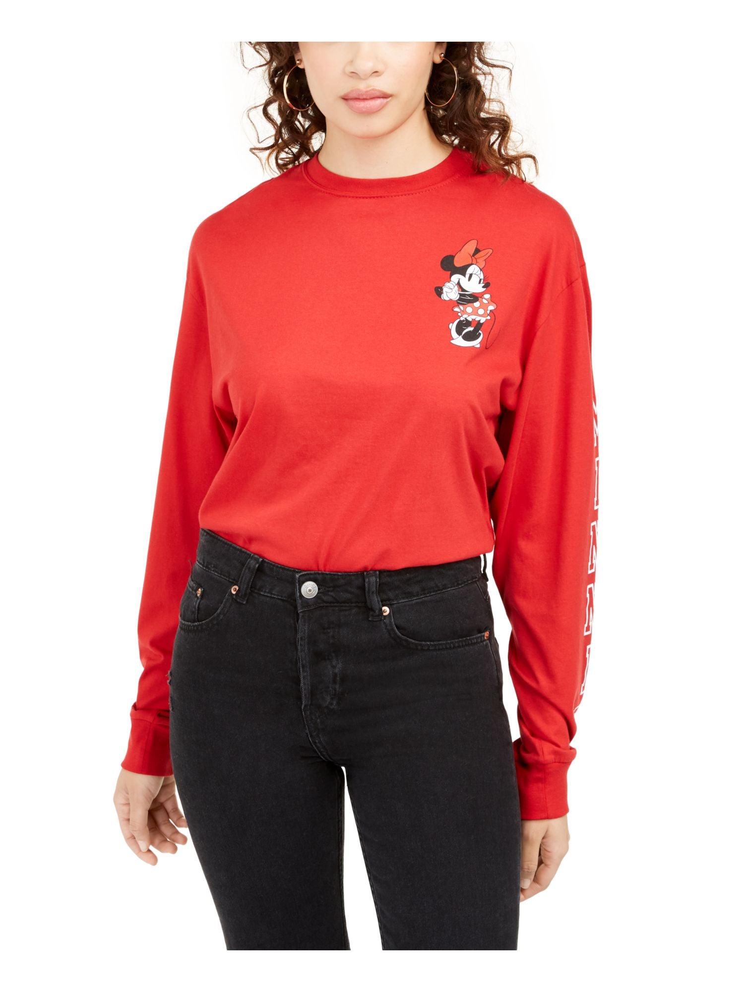 HYBRID APPAREL Womens Red Cotton Long Sleeve Crew Neck Top