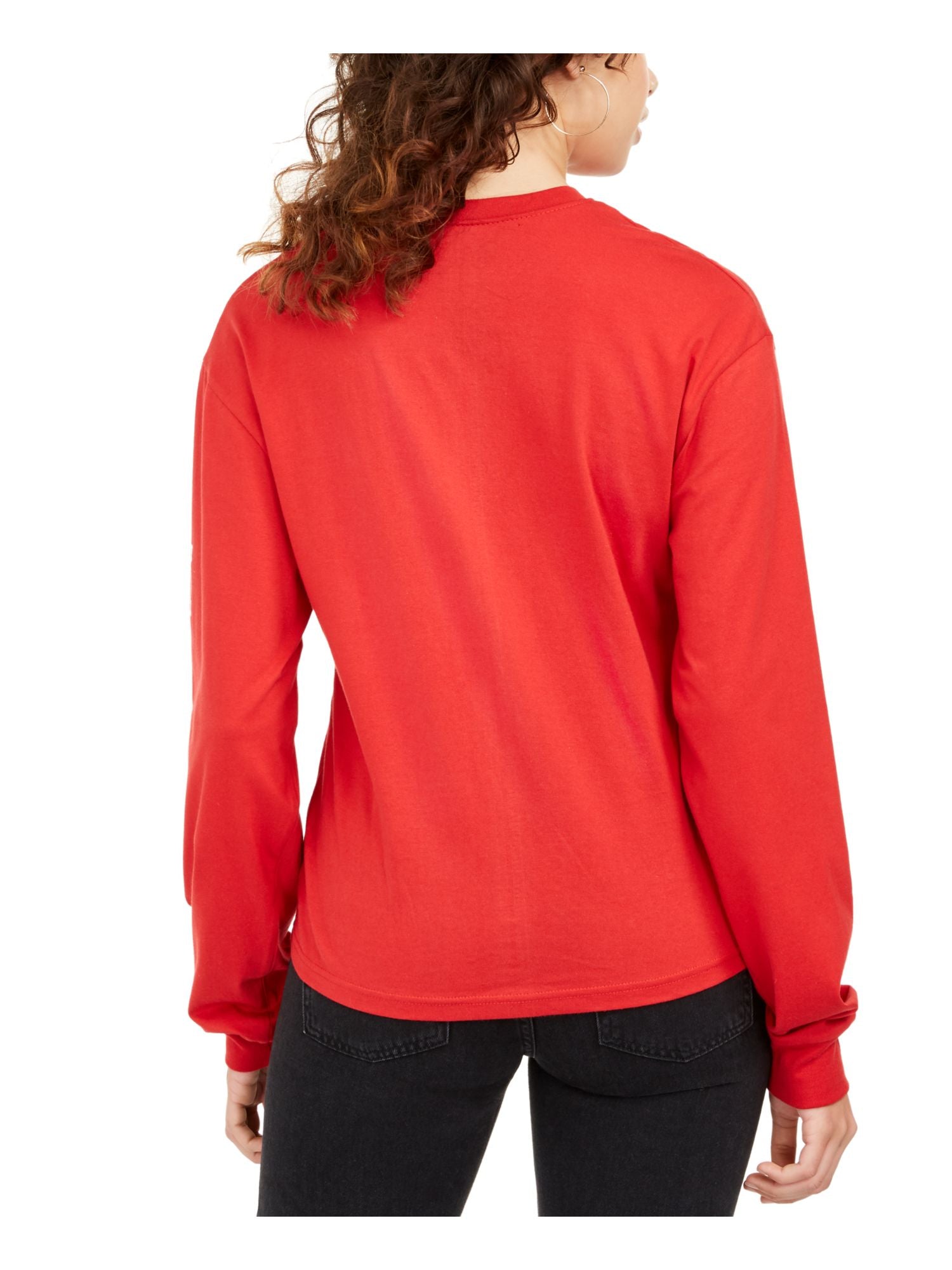 HYBRID APPAREL Womens Red Cotton Long Sleeve Crew Neck Top