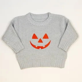 Jack o' Lantern on Gray | Embroidered Sweater