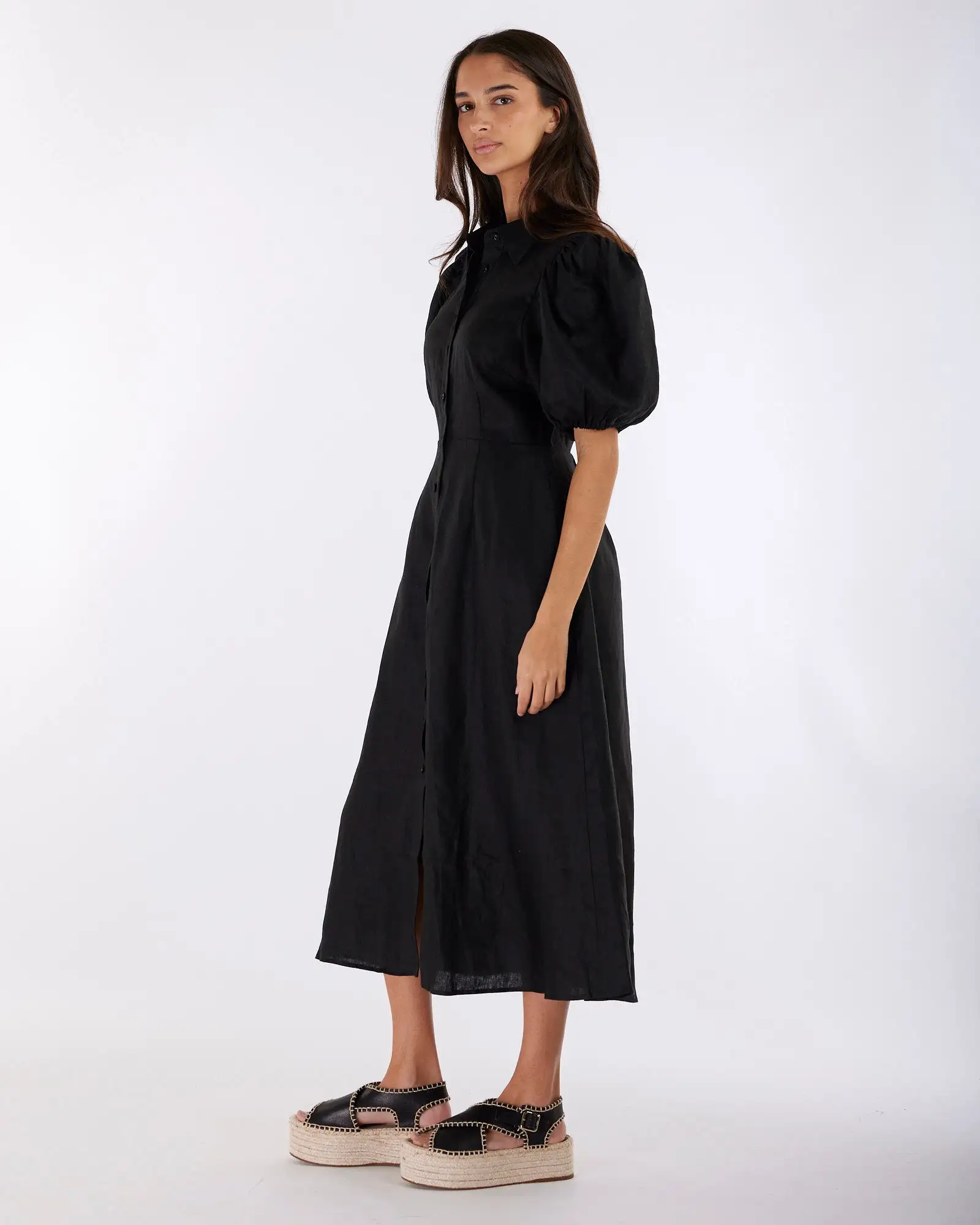 Julius Linen Midi Dress - Black