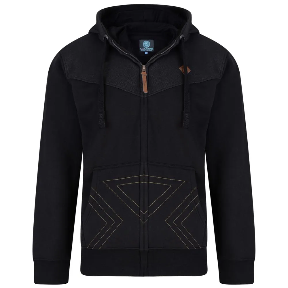 Kam Stylish Cross Stitch Fashion Hoody - Black