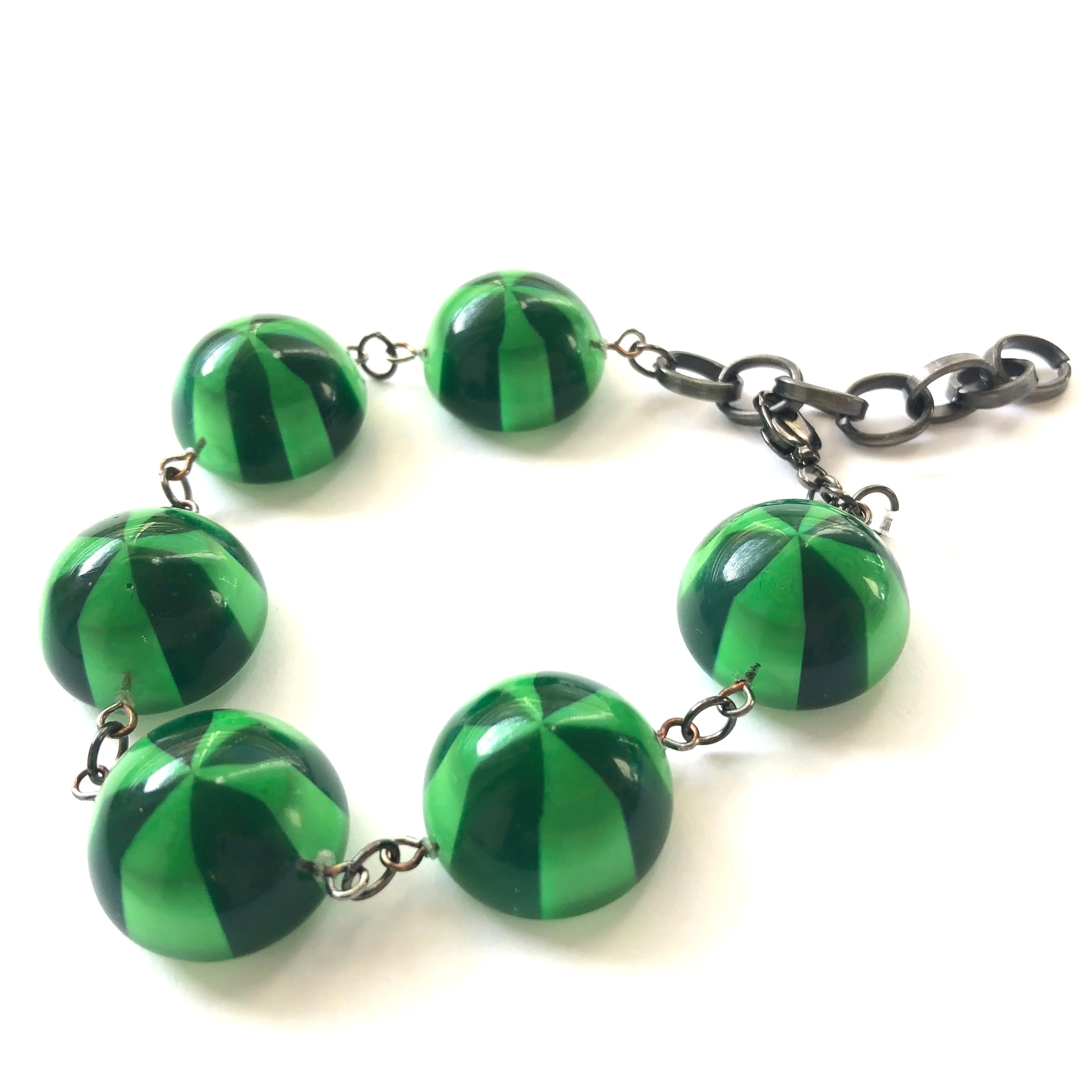 Kelly & Emerald Green Candy Disc Stations Bracelet