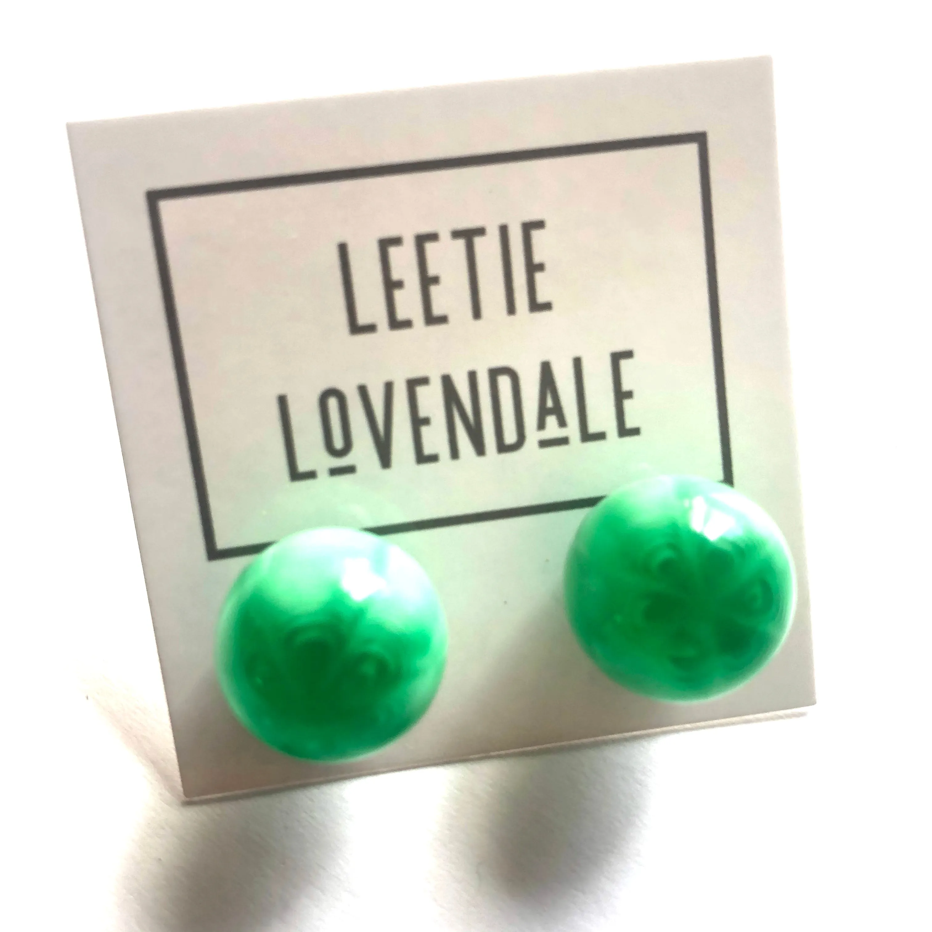 Kelly Green Stripe Moonglow Jumbo Ball Stud Earrings