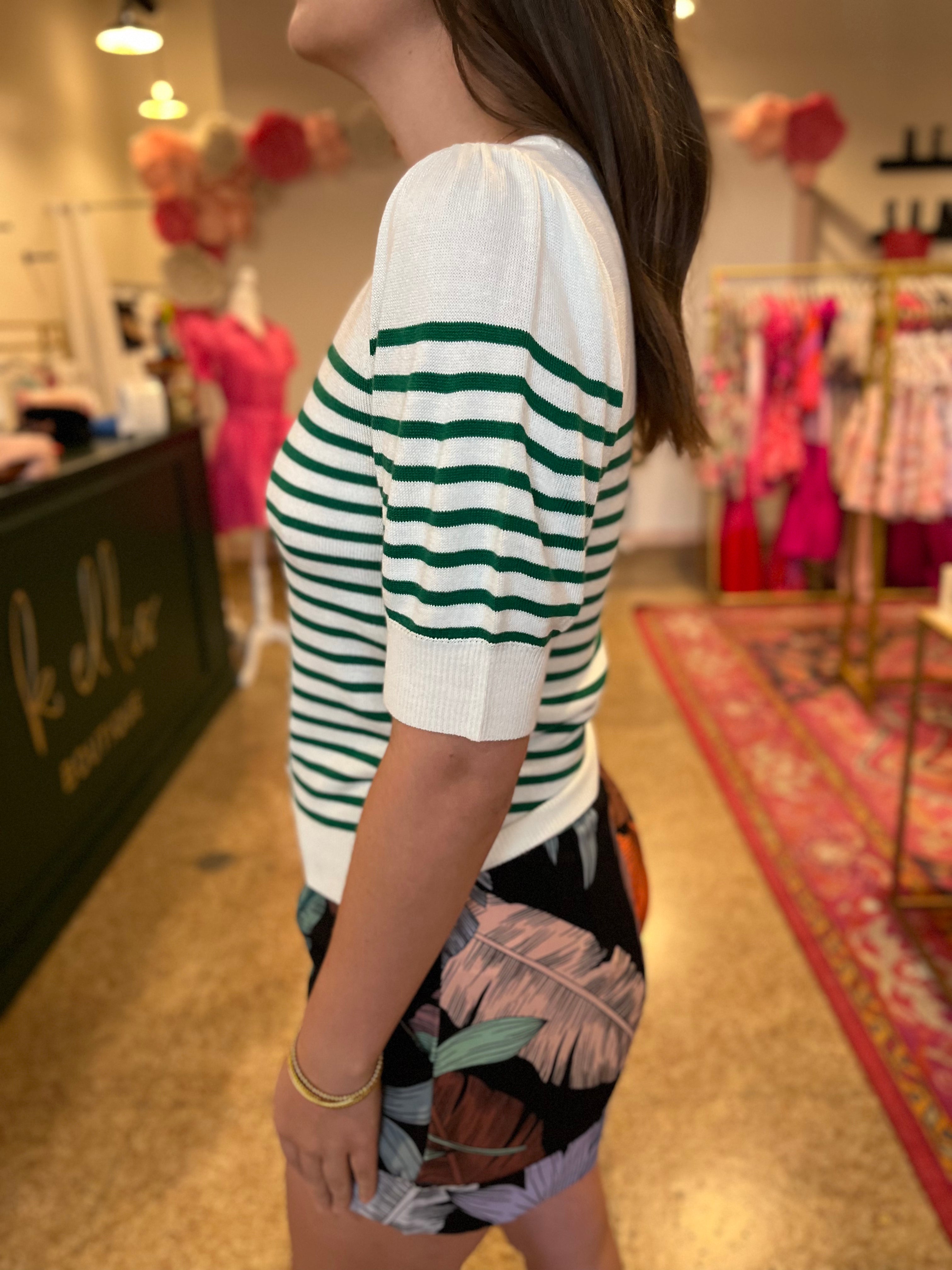 Knit Stripe Short Sleeve Top - Kelly Green