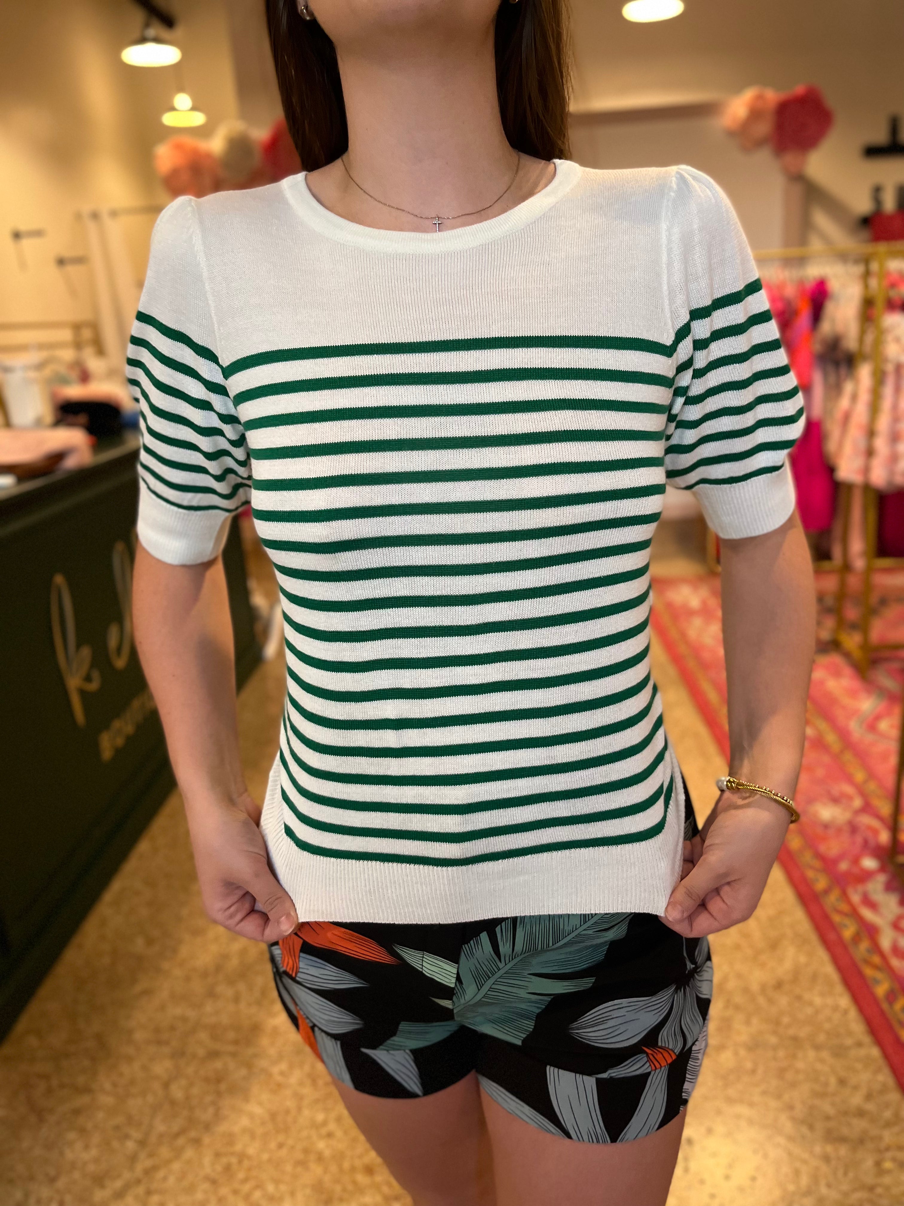 Knit Stripe Short Sleeve Top - Kelly Green