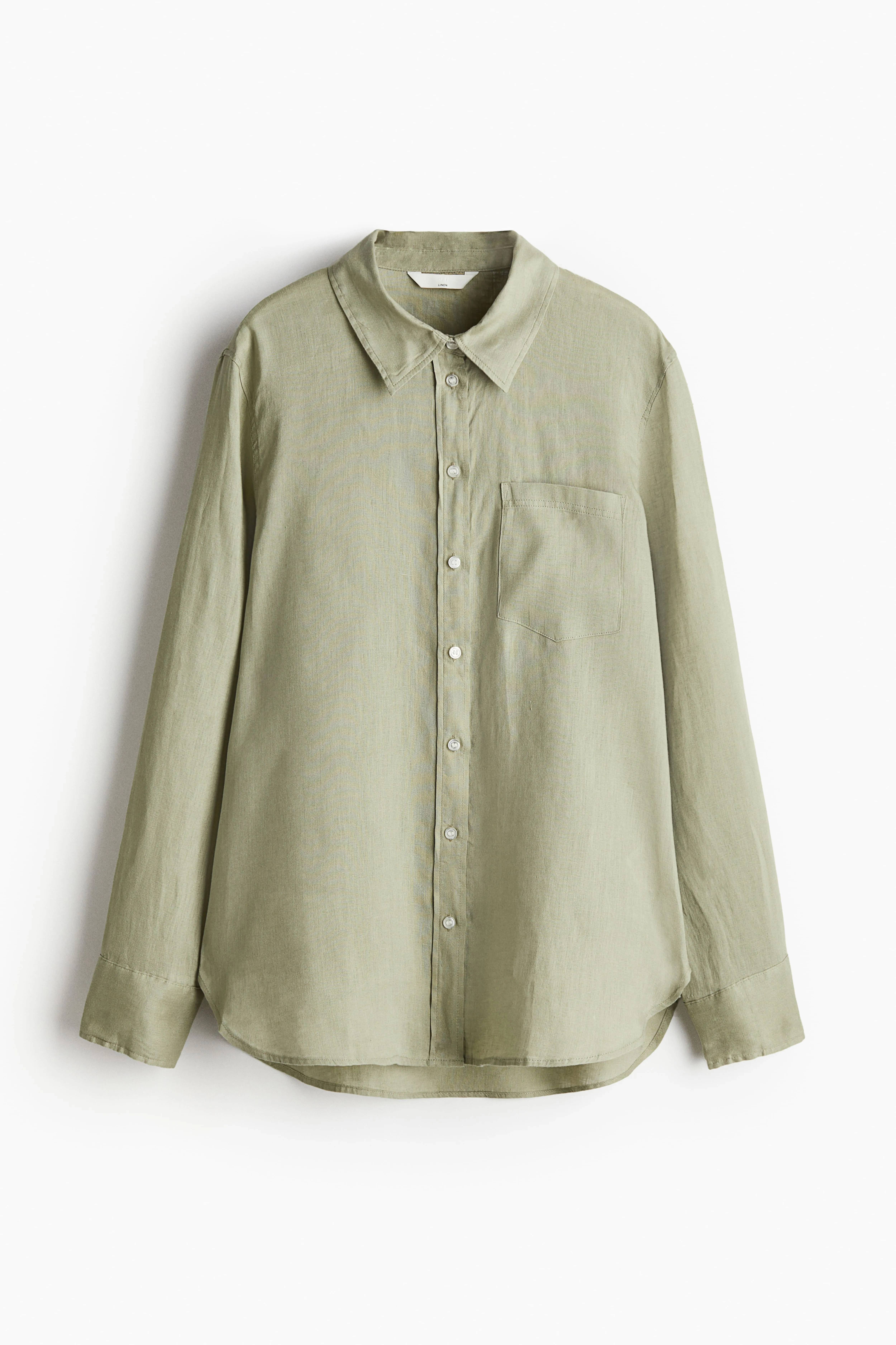 Linen shirt - Long sleeve - Regular length - Light khaki green - Ladies | H&M GB