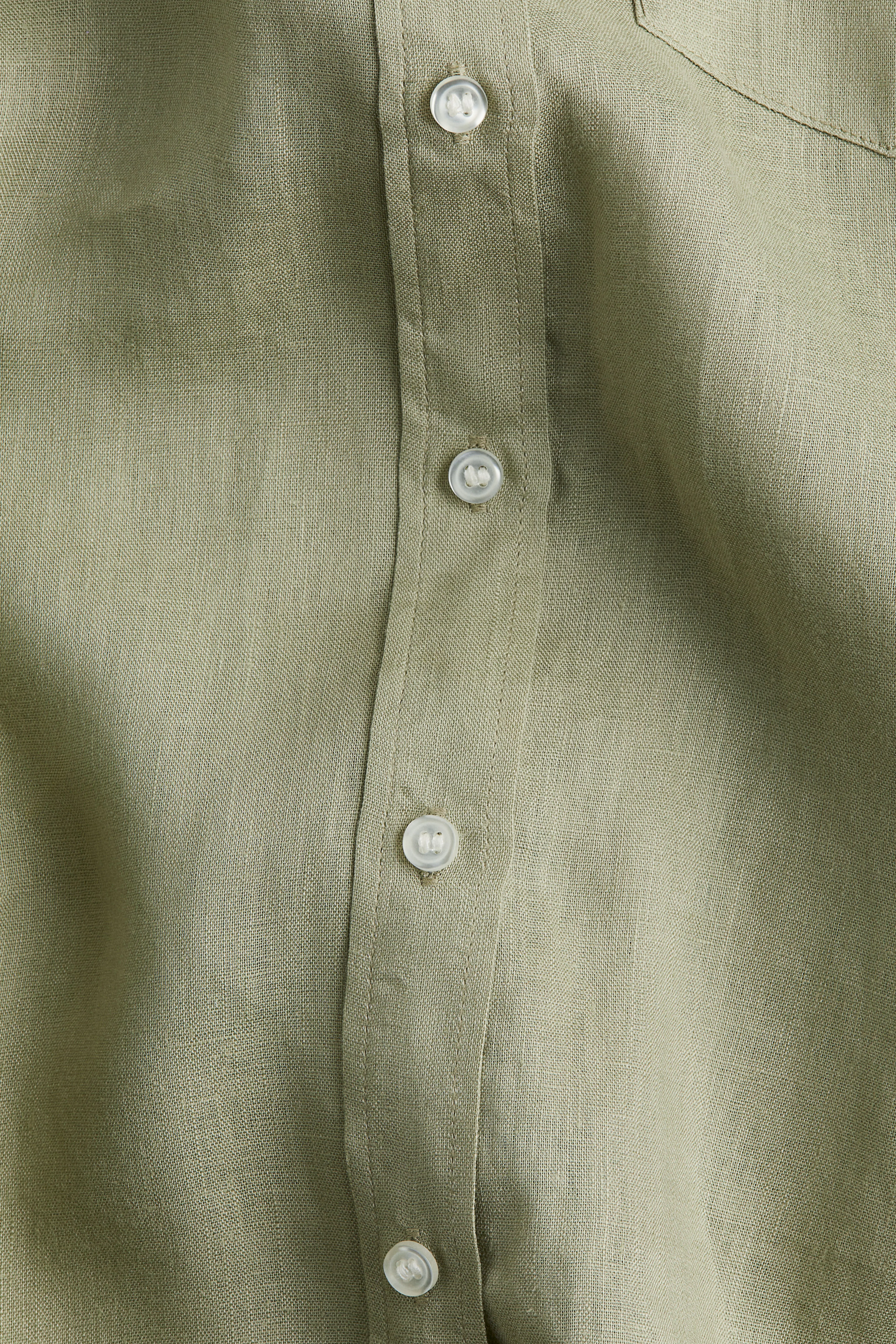 Linen shirt - Long sleeve - Regular length - Light khaki green - Ladies | H&M GB