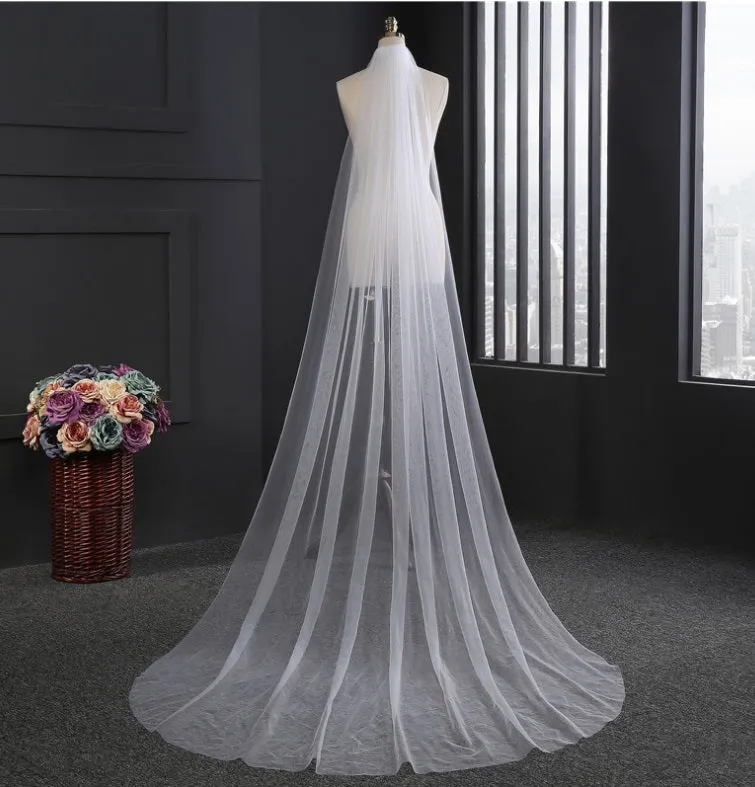 Long Chapel Length Tulle Wedding Veil VL3010