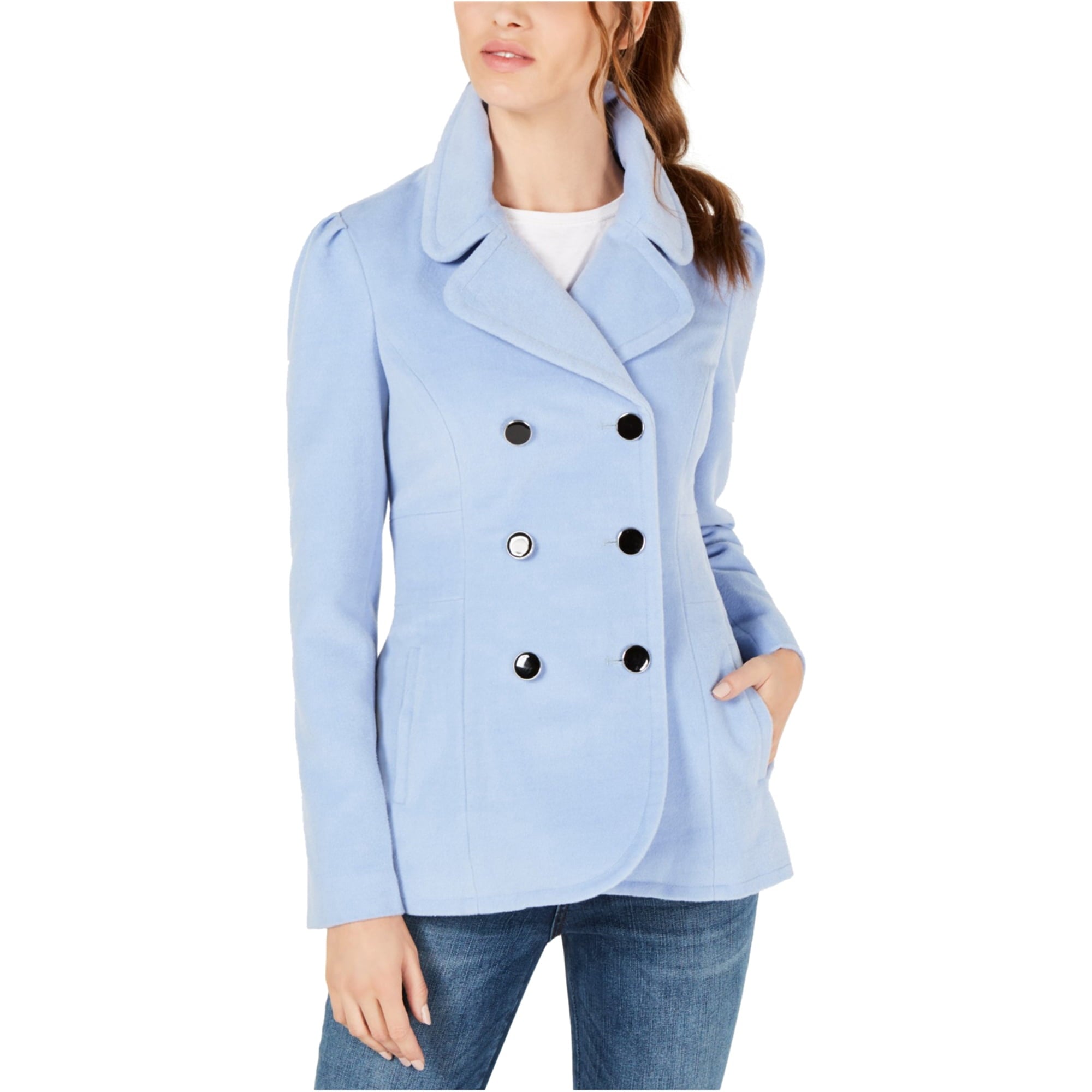 Maison Jules Women's Double Breasted Pea Coat Blue Size Small