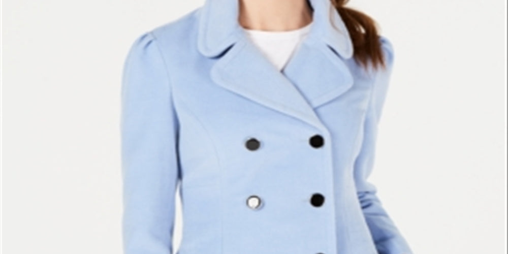 Maison Jules Women's Double Breasted Pea Coat Blue Size Small