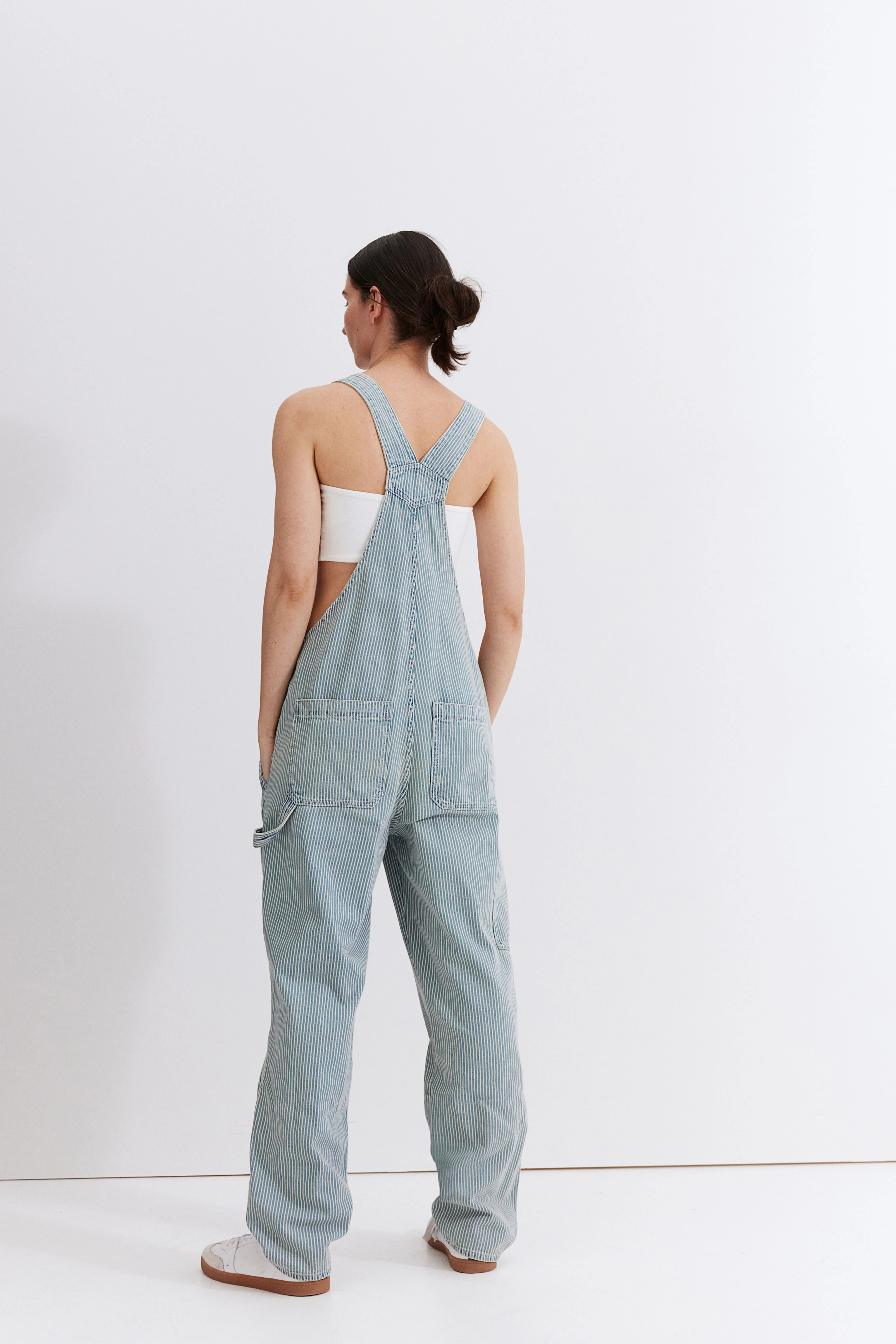 MAMA Ankle-length denim dungarees - Ankle length - Light denim blue/Striped - Ladies | H&M GB