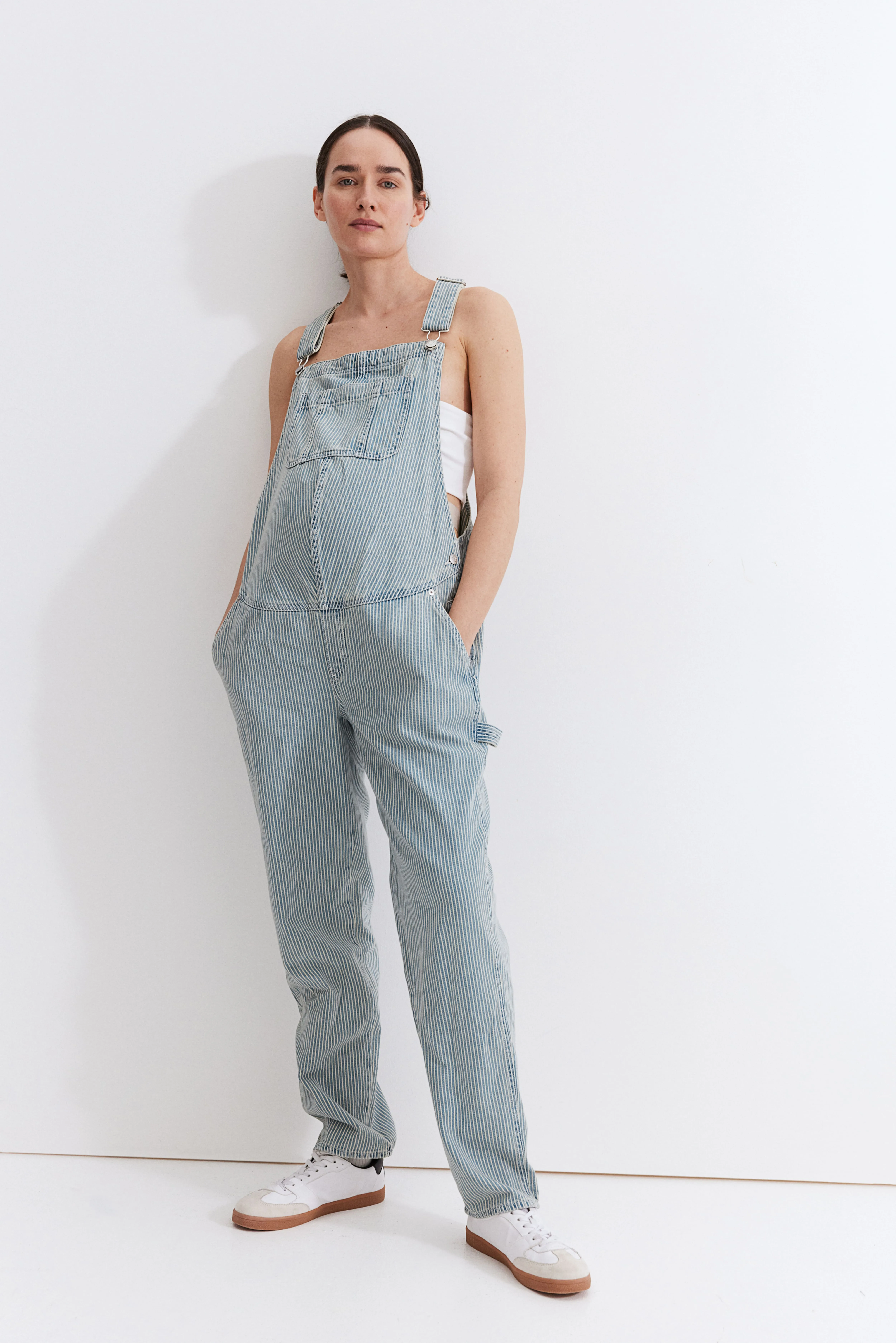 MAMA Ankle-length denim dungarees - Ankle length - Light denim blue/Striped - Ladies | H&M GB