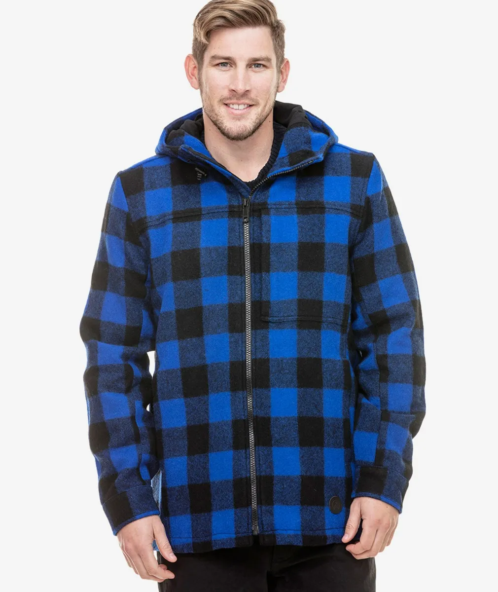 Men's Hudson Wool Hoody in Blue/Black Check - Swanndri NZ