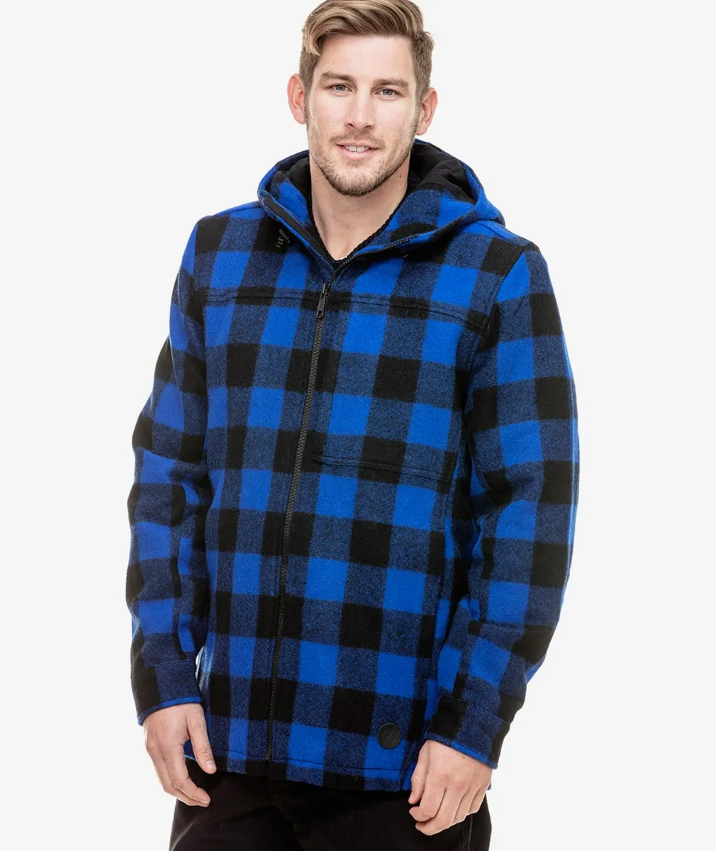 Men's Hudson Wool Hoody in Blue/Black Check - Swanndri NZ