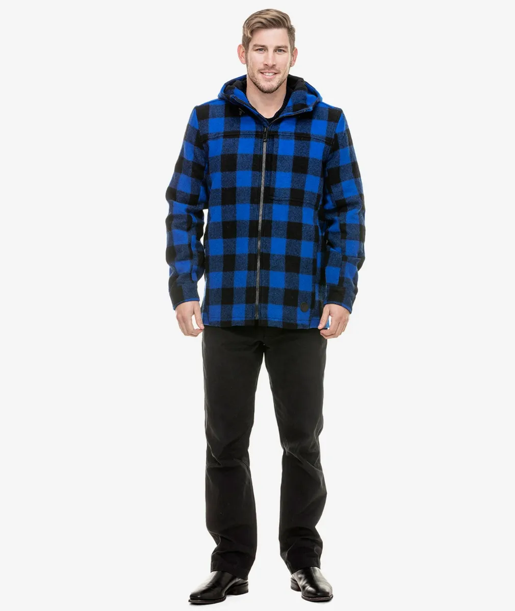 Men's Hudson Wool Hoody in Blue/Black Check - Swanndri NZ