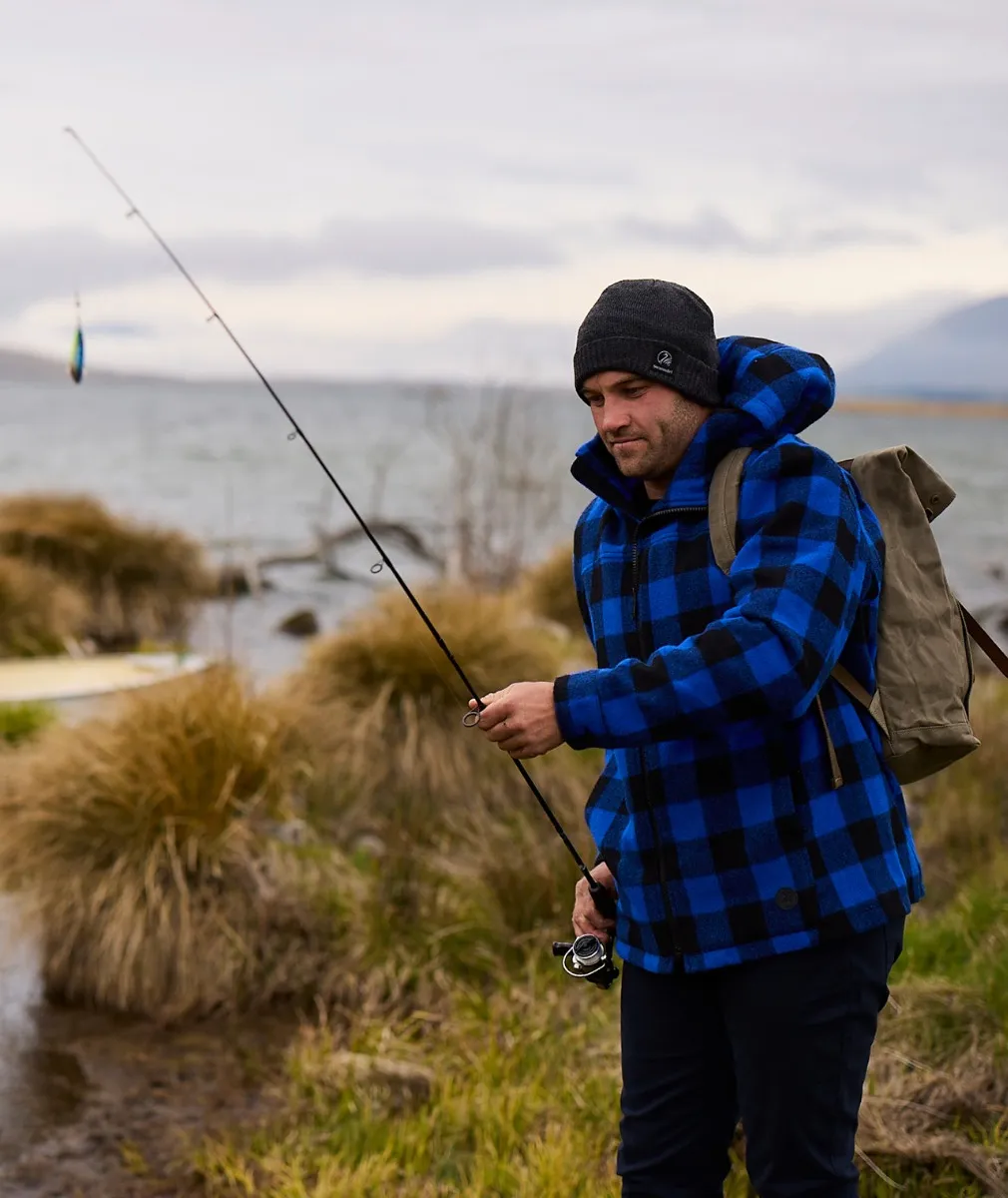 Men's Hudson Wool Hoody in Blue/Black Check - Swanndri NZ