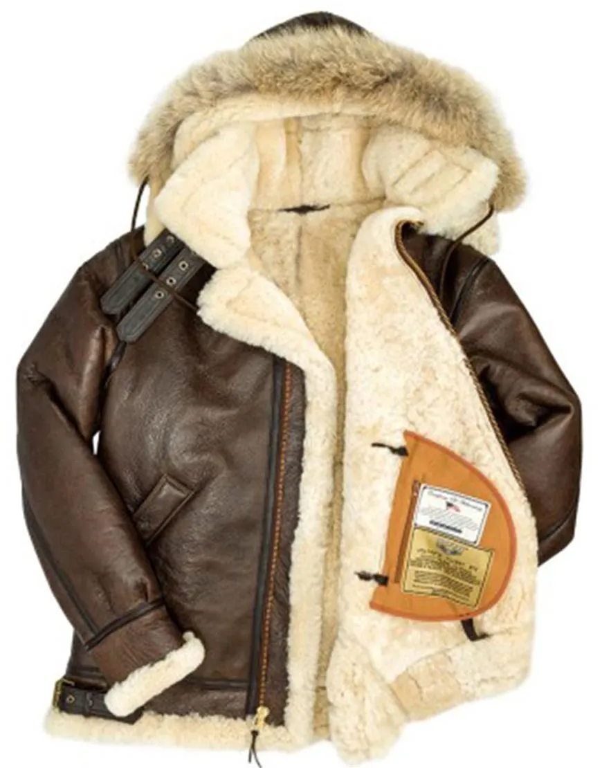 Men’s B3 Shearling Hooded Coat | Men's Leather Zipper Coat | ujackets