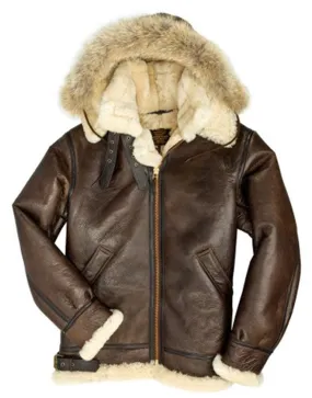 Men’s B3 Shearling Hooded Coat | Men's Leather Zipper Coat | ujackets