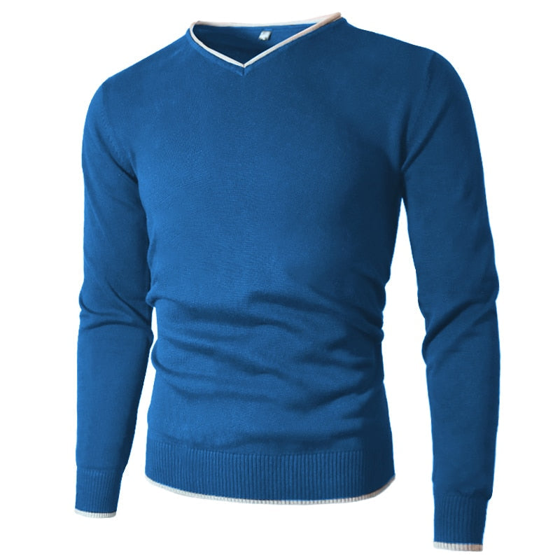 Men's Winter Solid Pattern Long Sleeve V-neck Pullover Sweaters