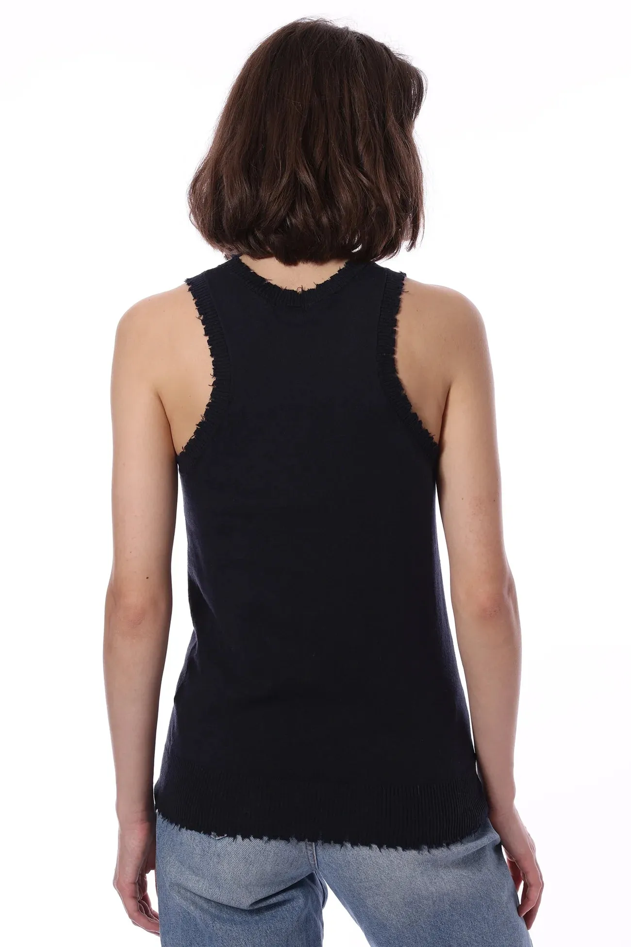 Minnie Rose Cotton Cashmere Frayed Tank