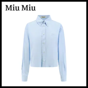 MiuMiu  |Casual Style Long Sleeves Plain Cotton Office Style Logo