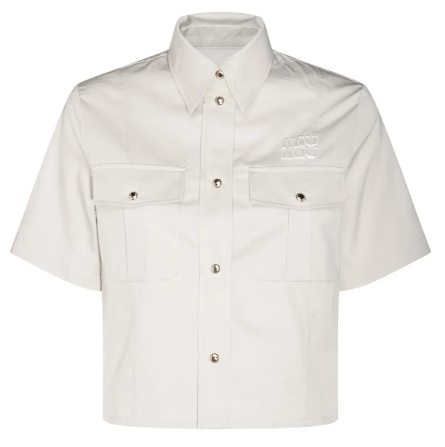 MiuMiu  |Plain Cotton Short Sleeves Logo Shirts & Blouses