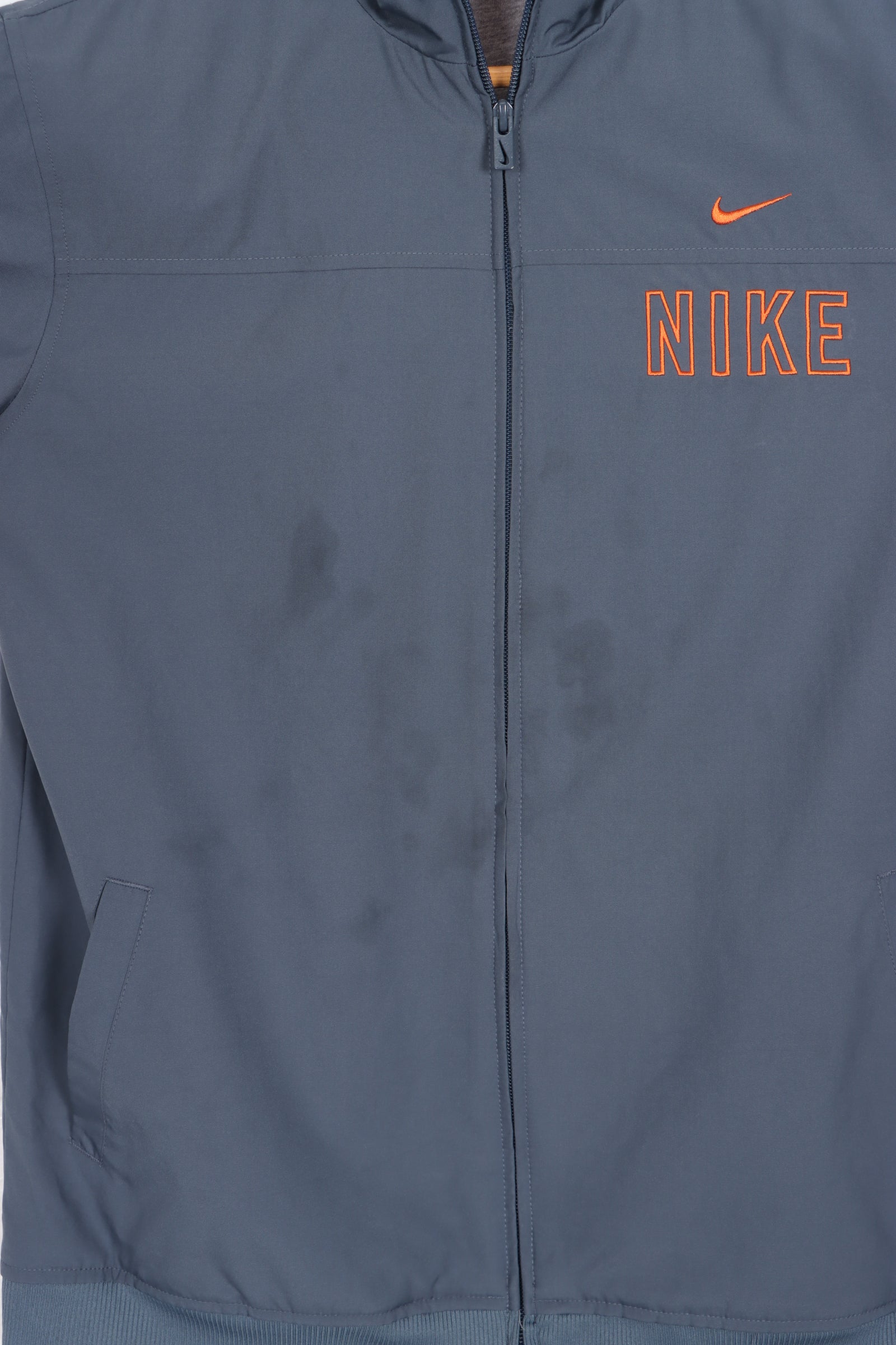 NIKE Grey & Orange Spell Out Swoosh Logo Lined Windbreaker Jacket (S-M)