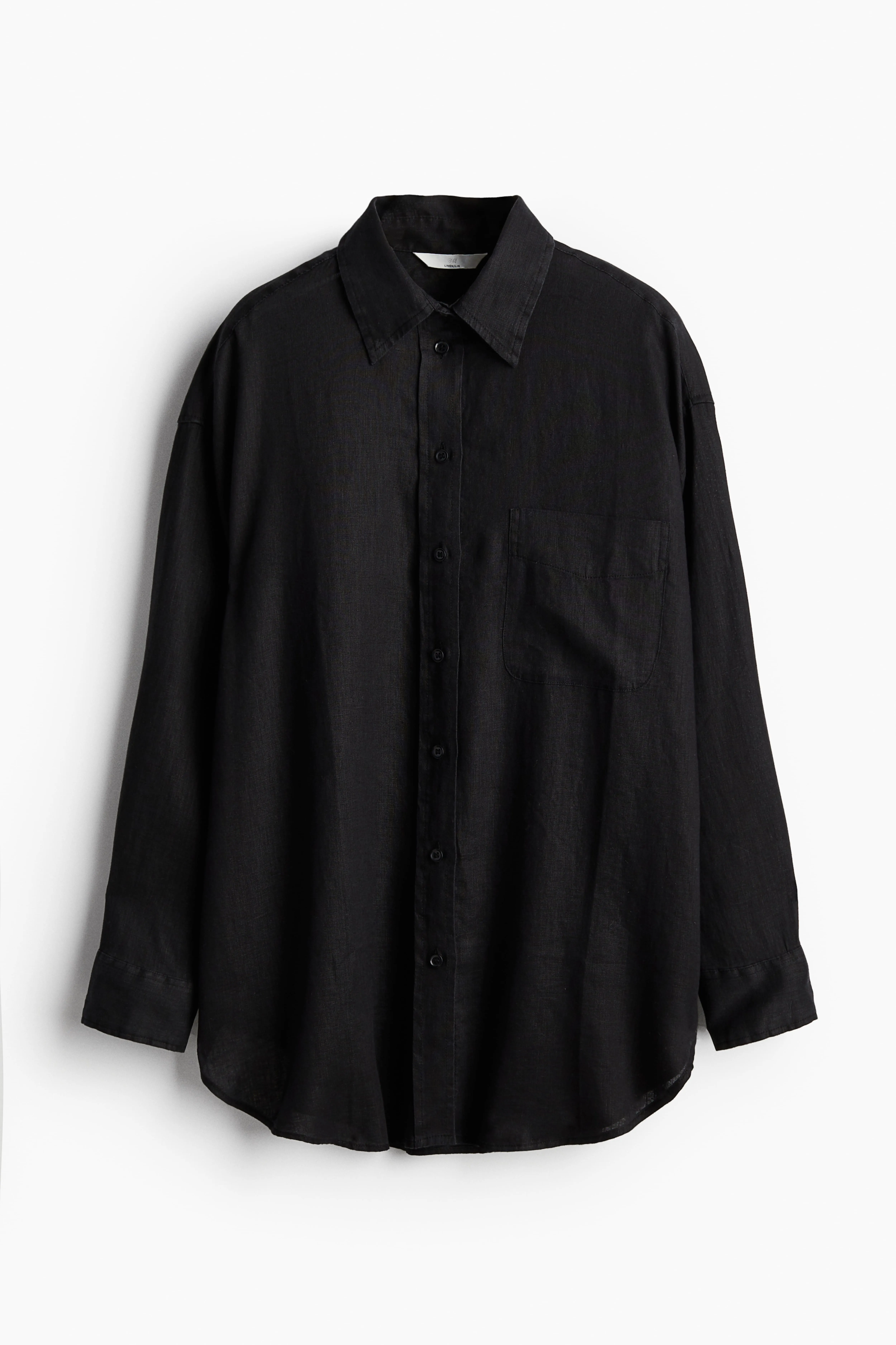 Oversized linen shirt - Long sleeve - Regular length - Black - Ladies | H&M GB