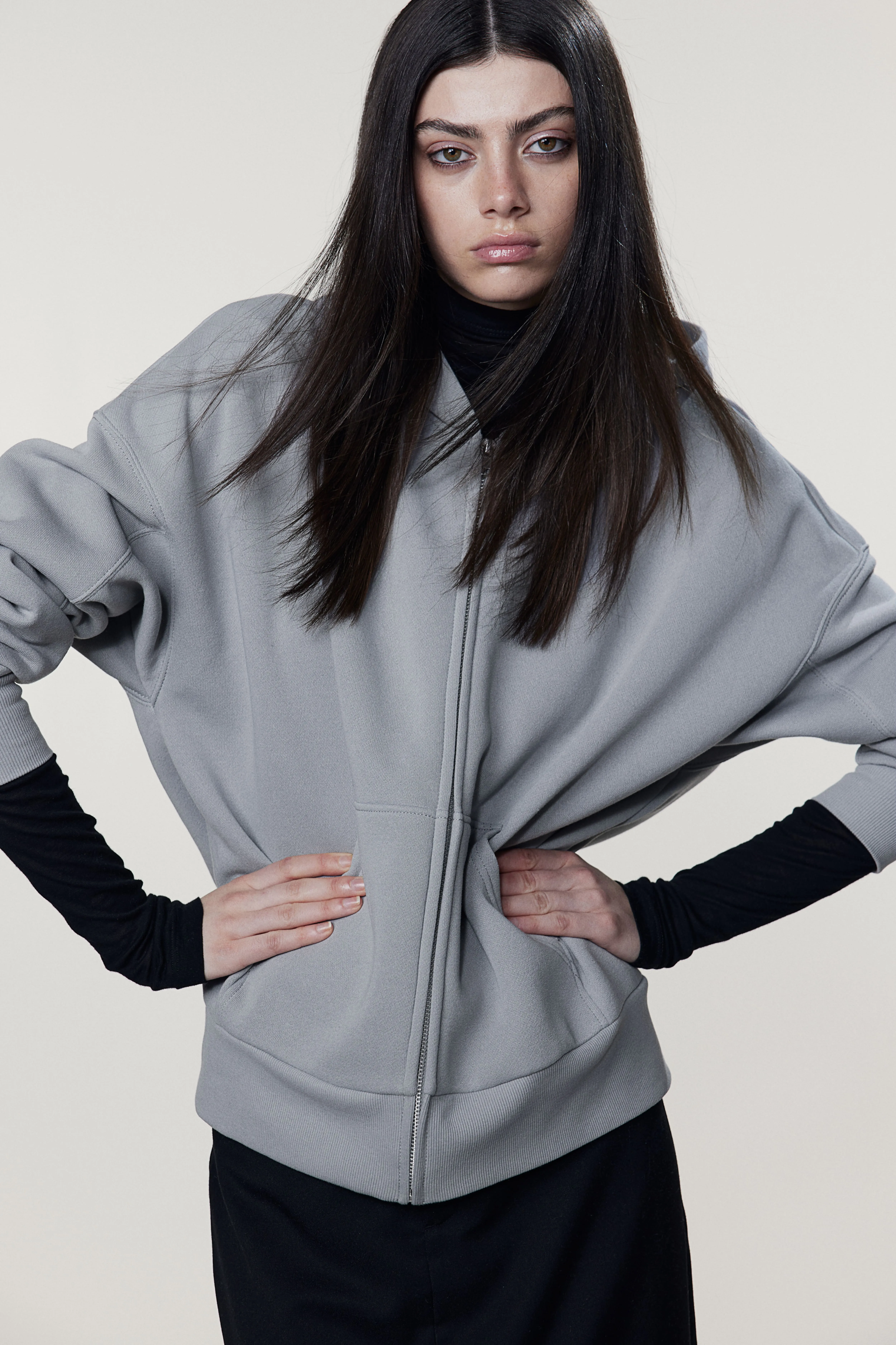 Oversized zip-through hoodie - Long sleeve - Regular length - Grey - Ladies | H&M GB