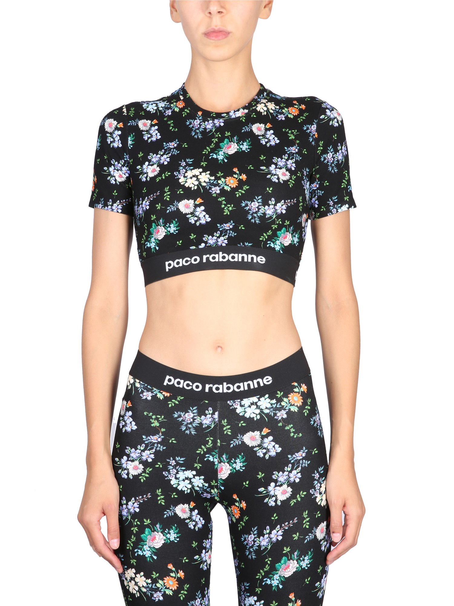 PACO RABANNE    CROPPED TOP WITH FLORAL PATTERN