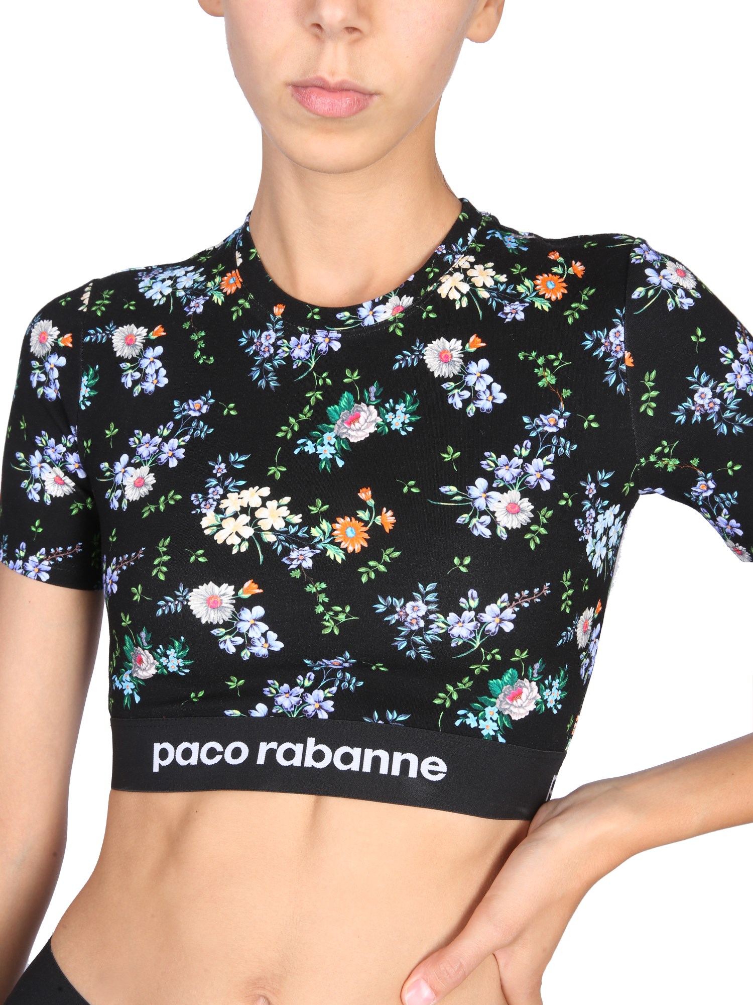 PACO RABANNE    CROPPED TOP WITH FLORAL PATTERN