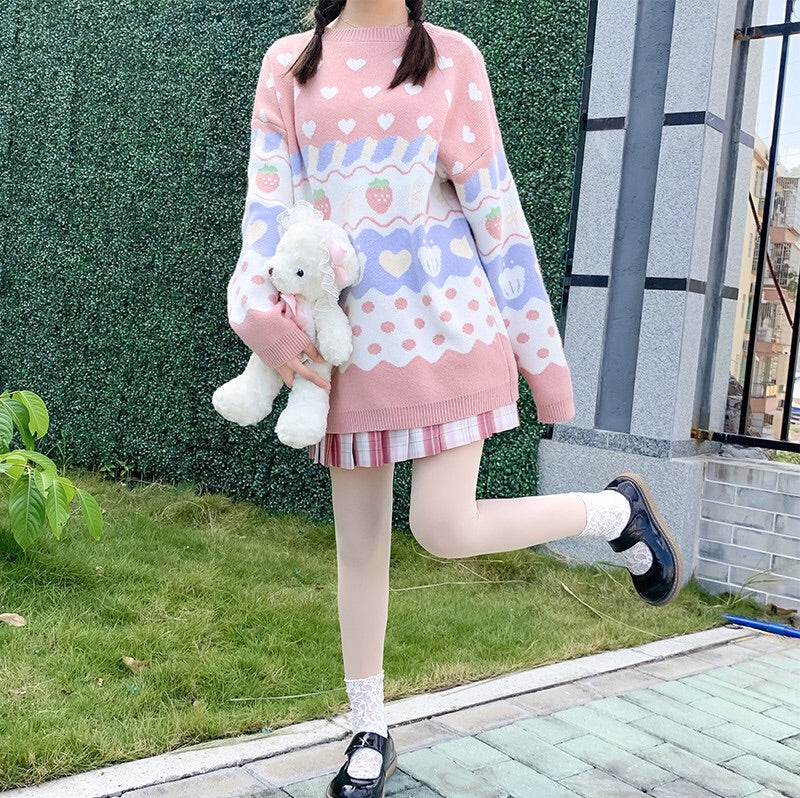 Pastel Fairy-Kei Strawberry Kawaii Aesthetic J-fashion Sweater