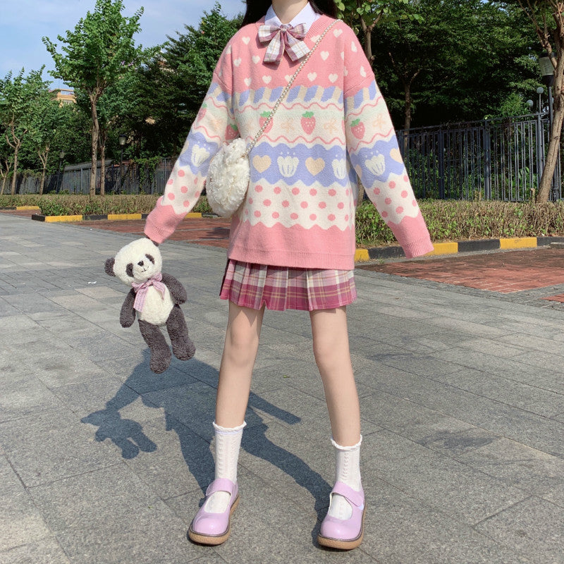 Pastel Fairy-Kei Strawberry Kawaii Aesthetic J-fashion Sweater