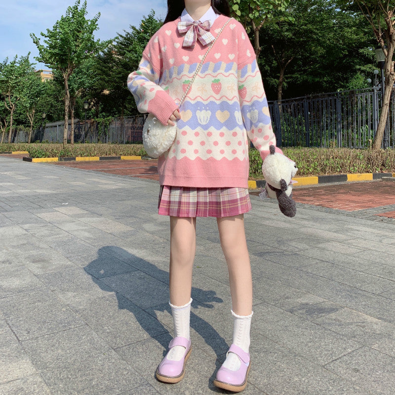 Pastel Fairy-Kei Strawberry Kawaii Aesthetic J-fashion Sweater