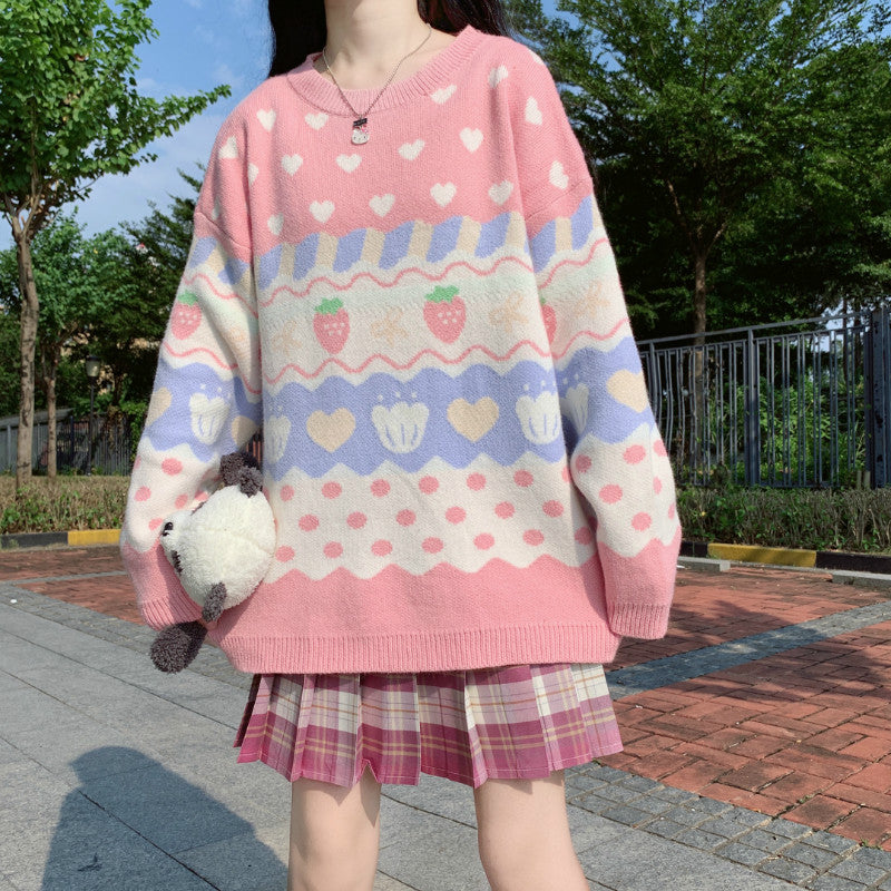 Pastel Fairy-Kei Strawberry Kawaii Aesthetic J-fashion Sweater