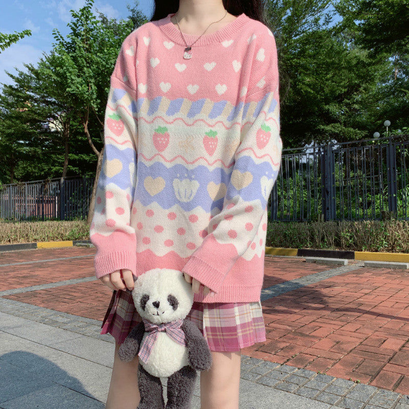 Pastel Fairy-Kei Strawberry Kawaii Aesthetic J-fashion Sweater