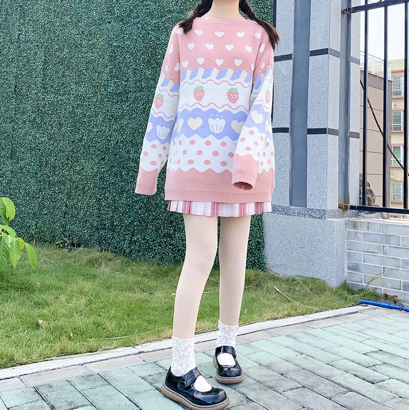 Pastel Fairy-Kei Strawberry Kawaii Aesthetic J-fashion Sweater