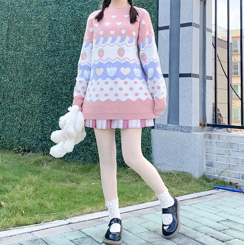 Pastel Fairy-Kei Strawberry Kawaii Aesthetic J-fashion Sweater