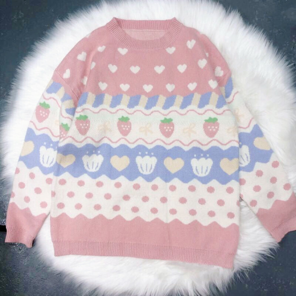 Pastel Fairy-Kei Strawberry Kawaii Aesthetic J-fashion Sweater