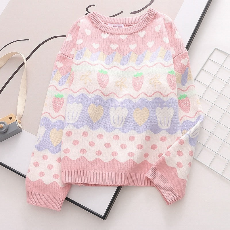 Pastel Fairy-Kei Strawberry Kawaii Aesthetic J-fashion Sweater