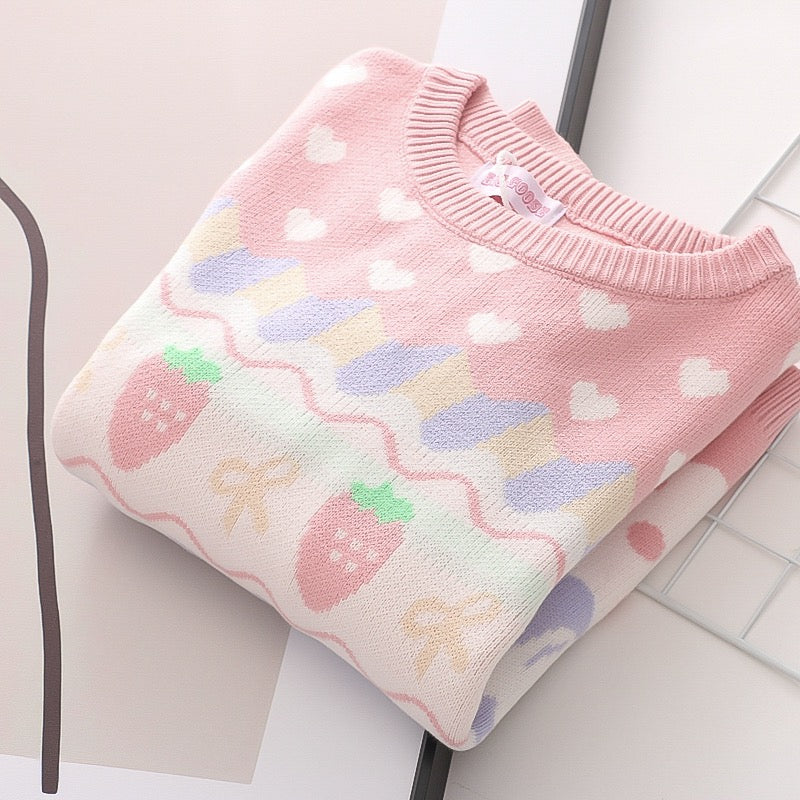 Pastel Fairy-Kei Strawberry Kawaii Aesthetic J-fashion Sweater