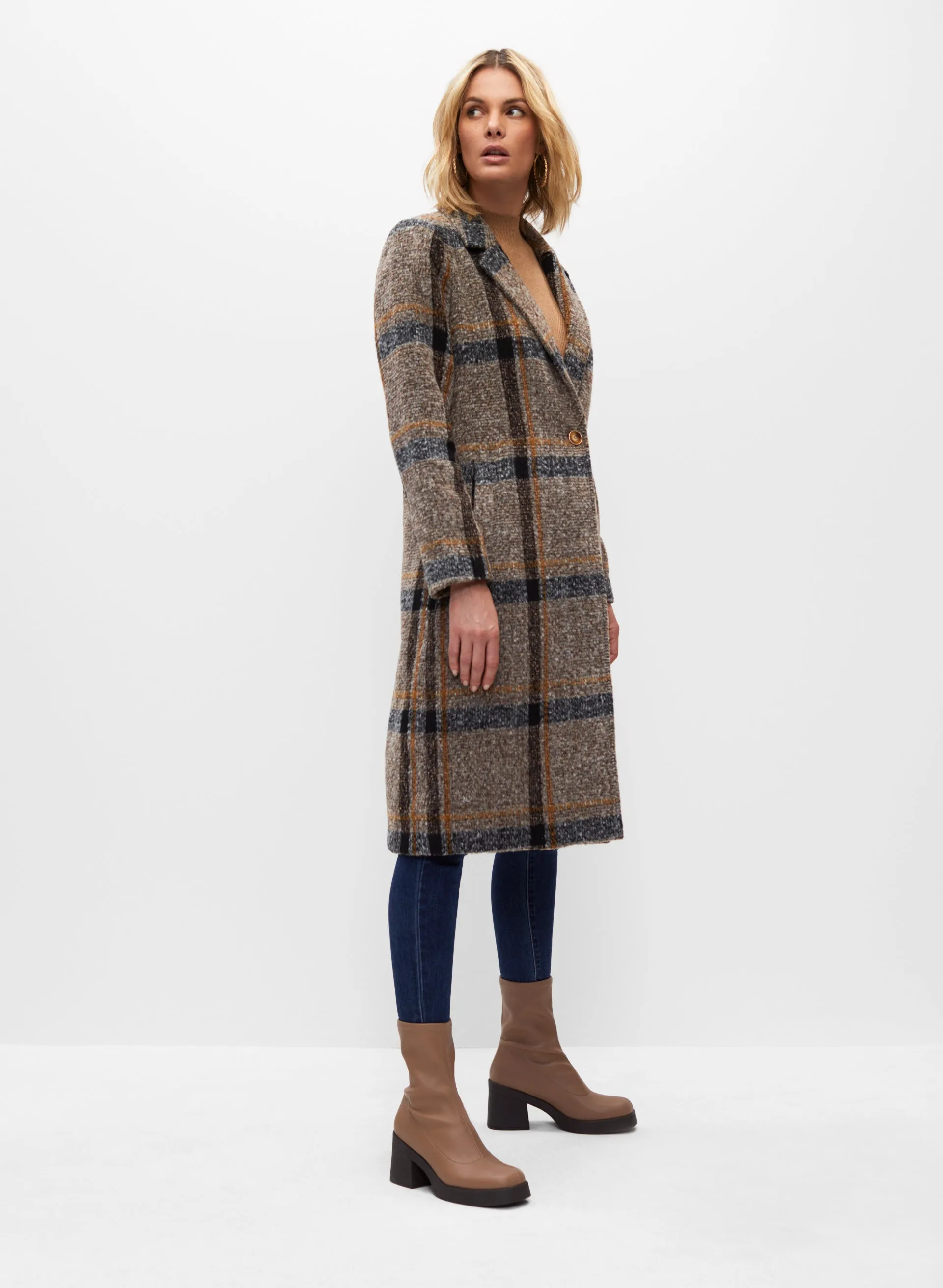 Plaid Wool Blend Coat