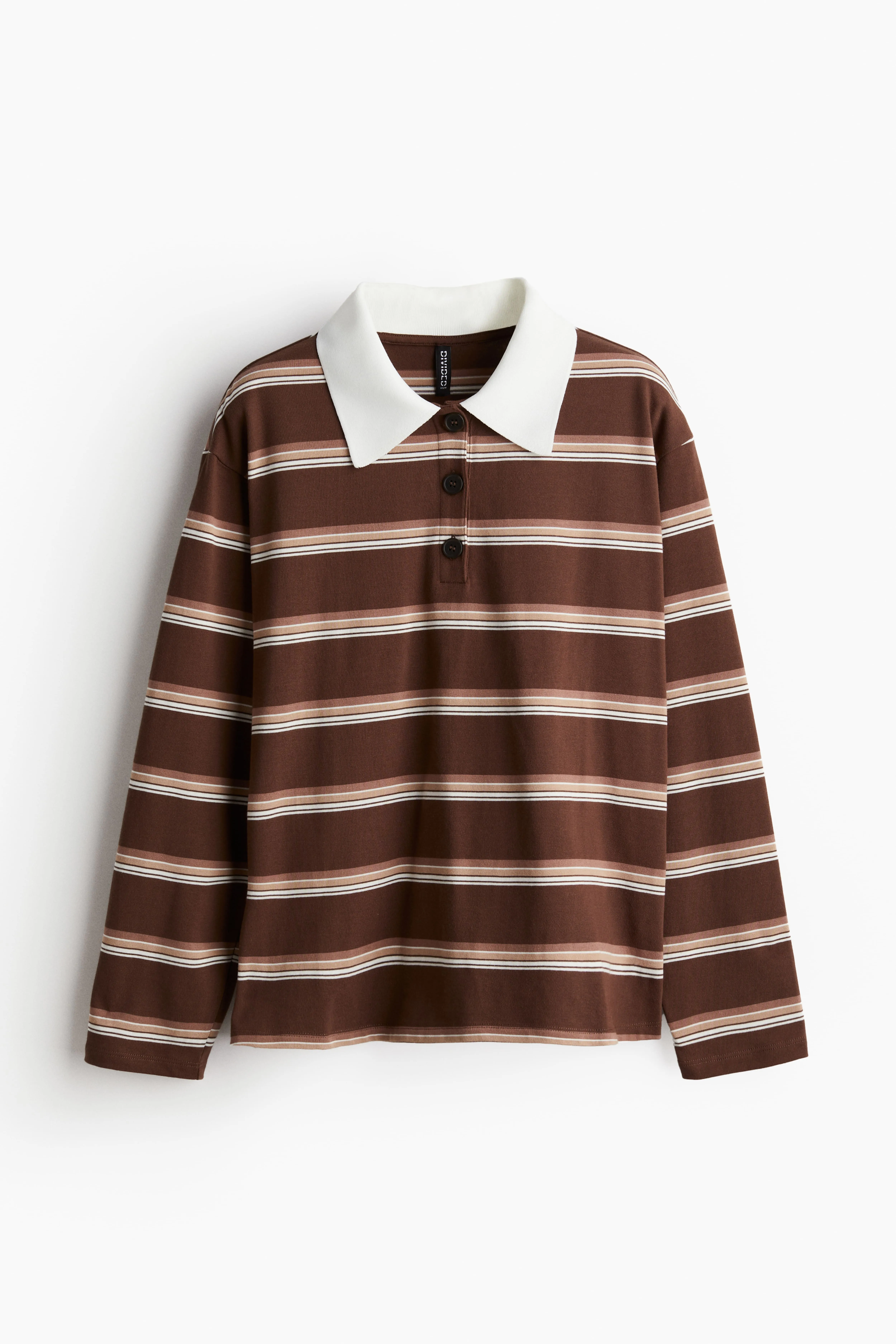 Polo shirt - Long sleeve - Regular length - Dark brown/Striped - Ladies | H&M GB