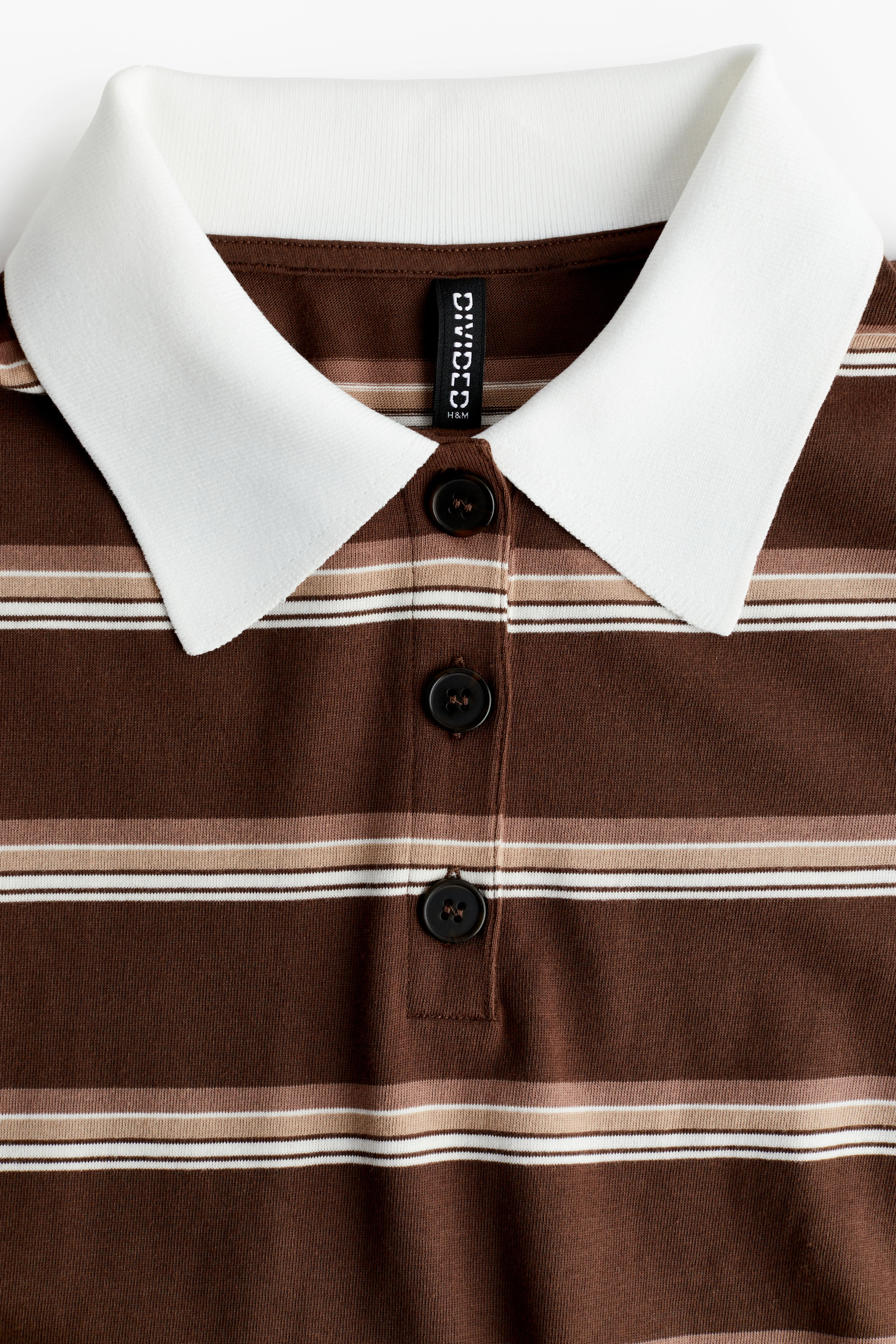 Polo shirt - Long sleeve - Regular length - Dark brown/Striped - Ladies | H&M GB