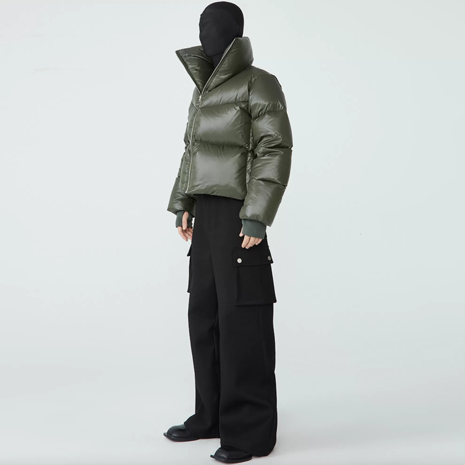 QUILTED SHELL DOWN JACKET - OLIVE GREEN